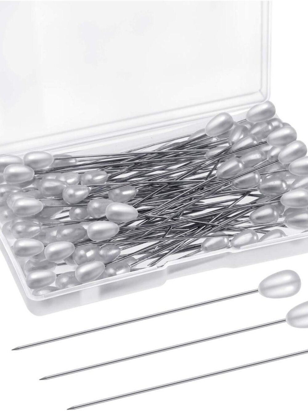 100 Pieces 1 Box Corsage Boutonniere Pins Teardrop Pearl Head White